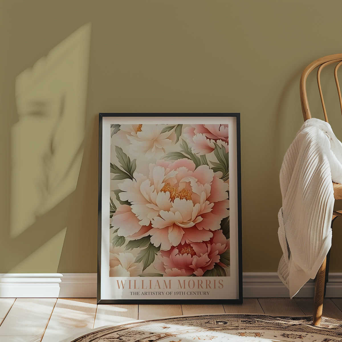Pink Blossom Symmetry William Morris affisch på vägg i hemmiljö – Bozetto poster i hög tryckkvalitet