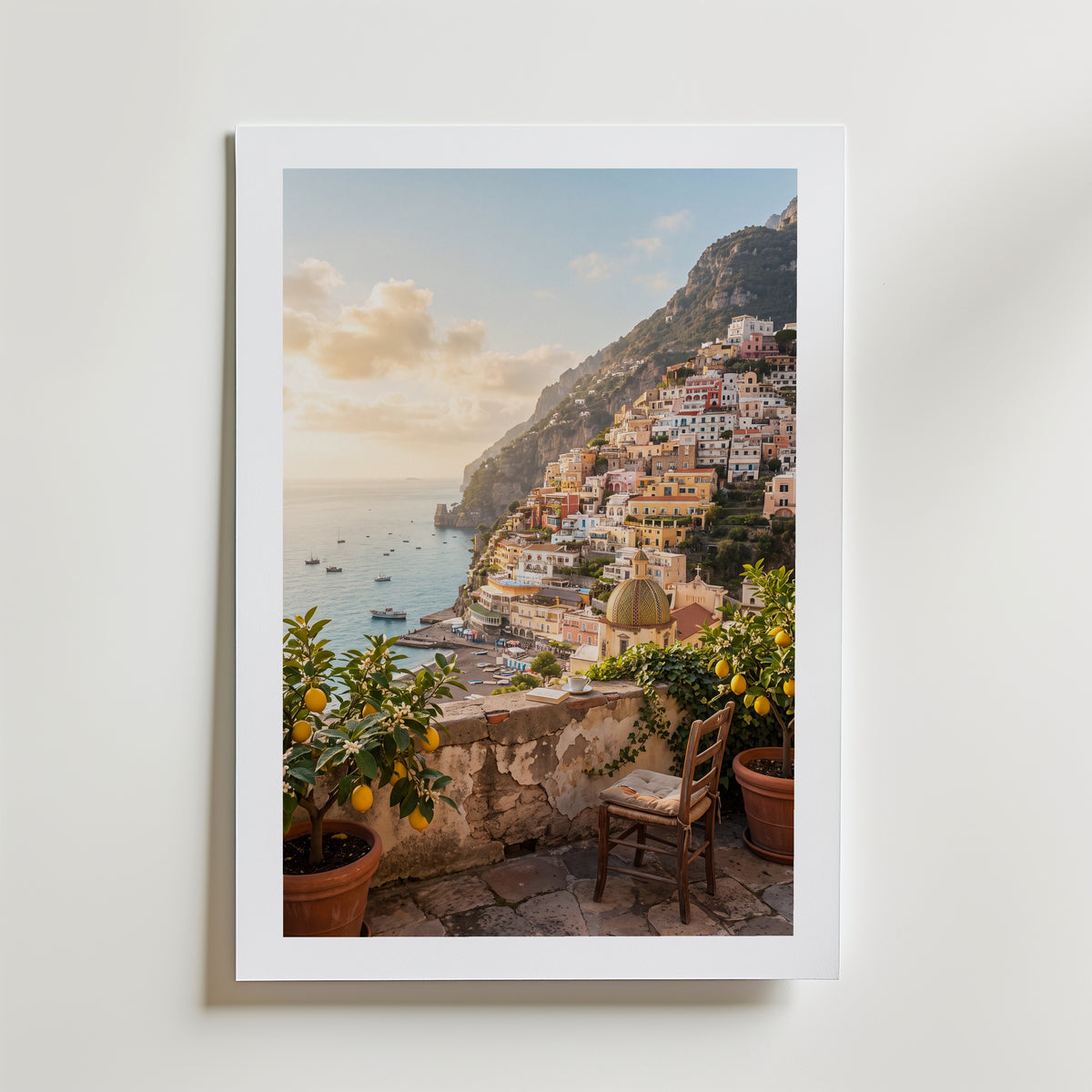 Positano Morgon Poster – med passepartout