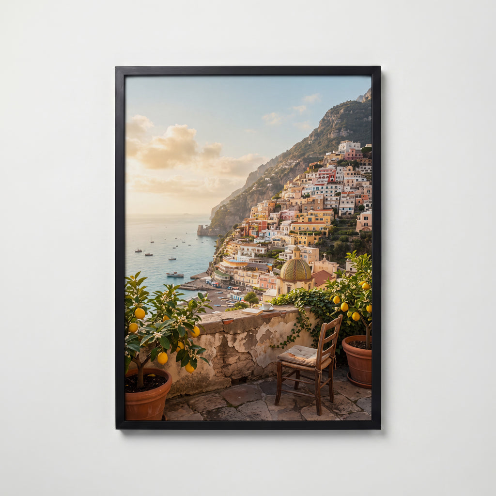 Positano Morgon Poster – svart ram