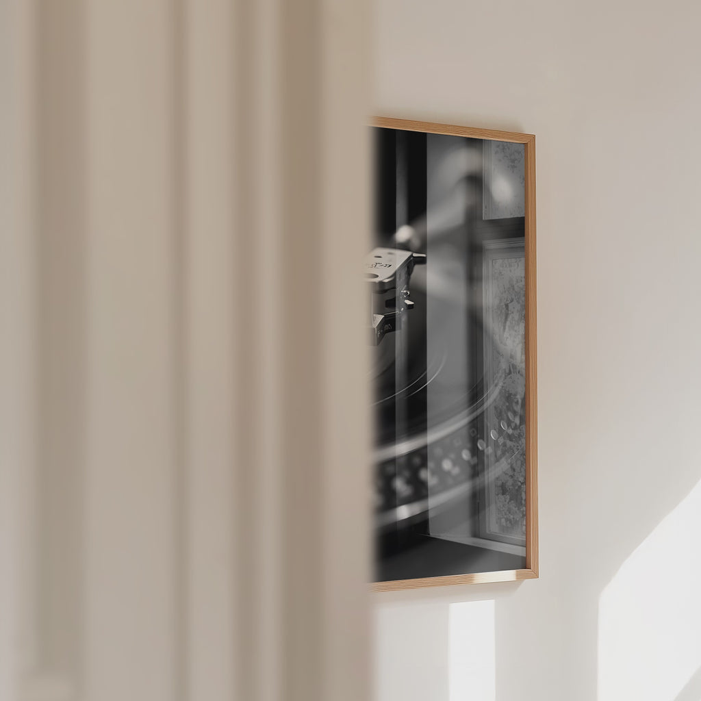 Black And White Record Player Poster