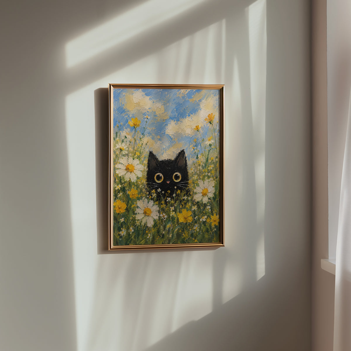 Summer Cat Poster inramad i inrett rum