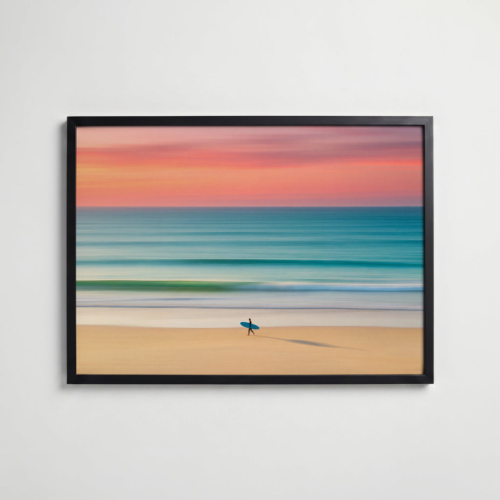 Sunrise Surfer Poster – svart ram