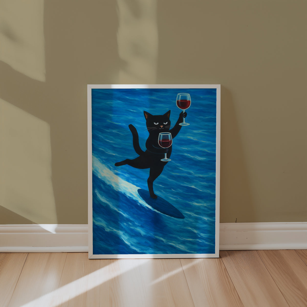 Surfing Wine Cat Poster
