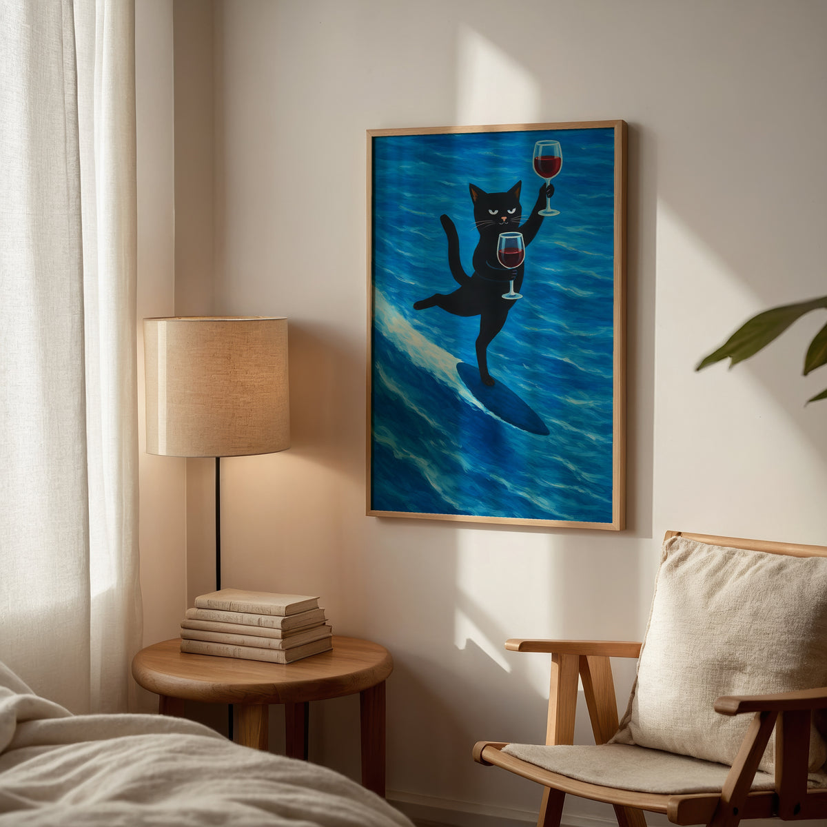Surfing Wine Cat Poster