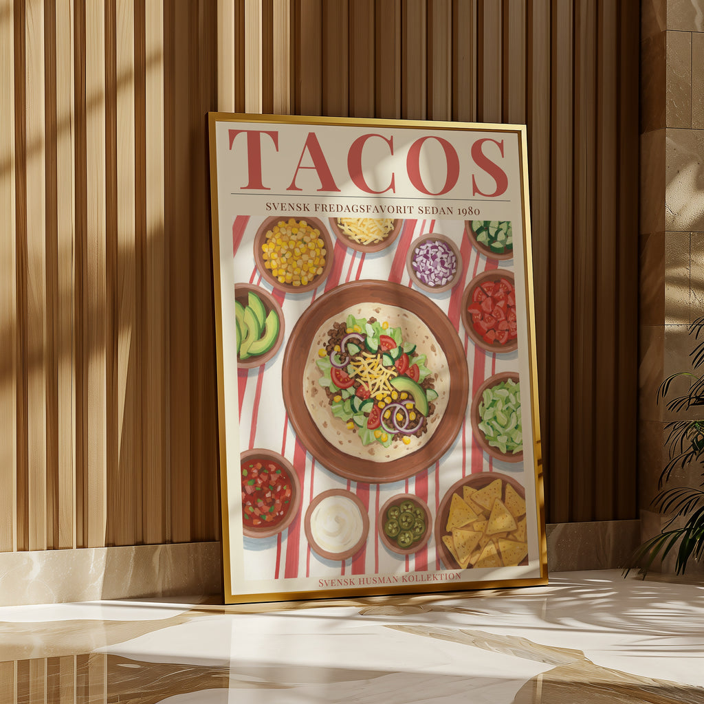 Tacos Fredag Poster i ram pa vagg i rum - Bozetto