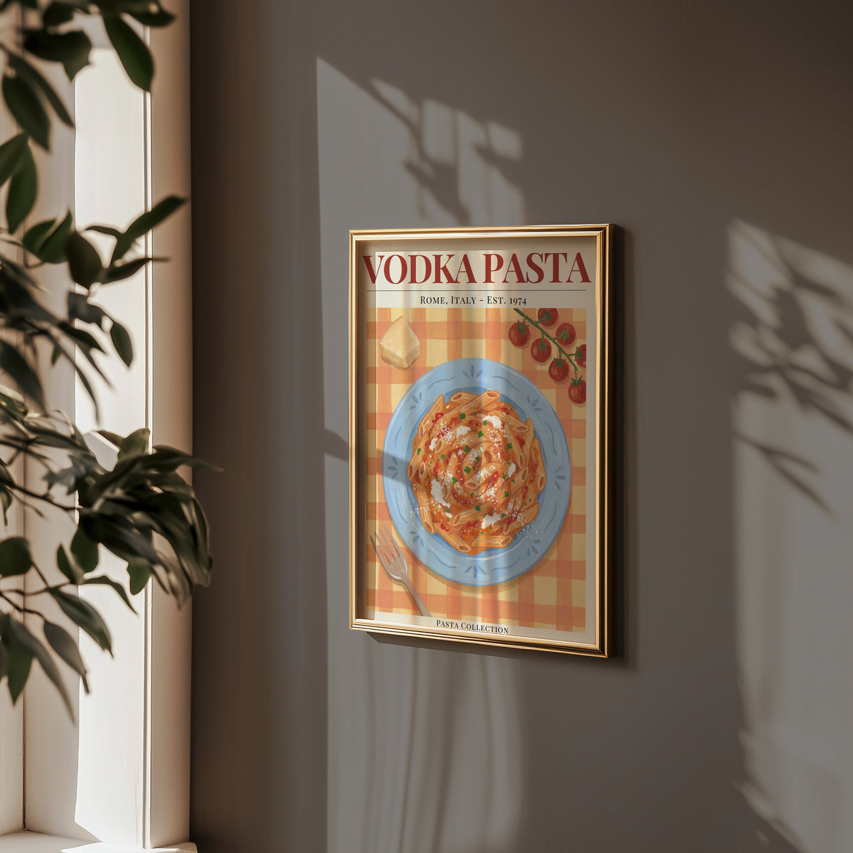 Vodka Pasta poster i stilren inredning – Bozetto konsttryck i hög kvalitet