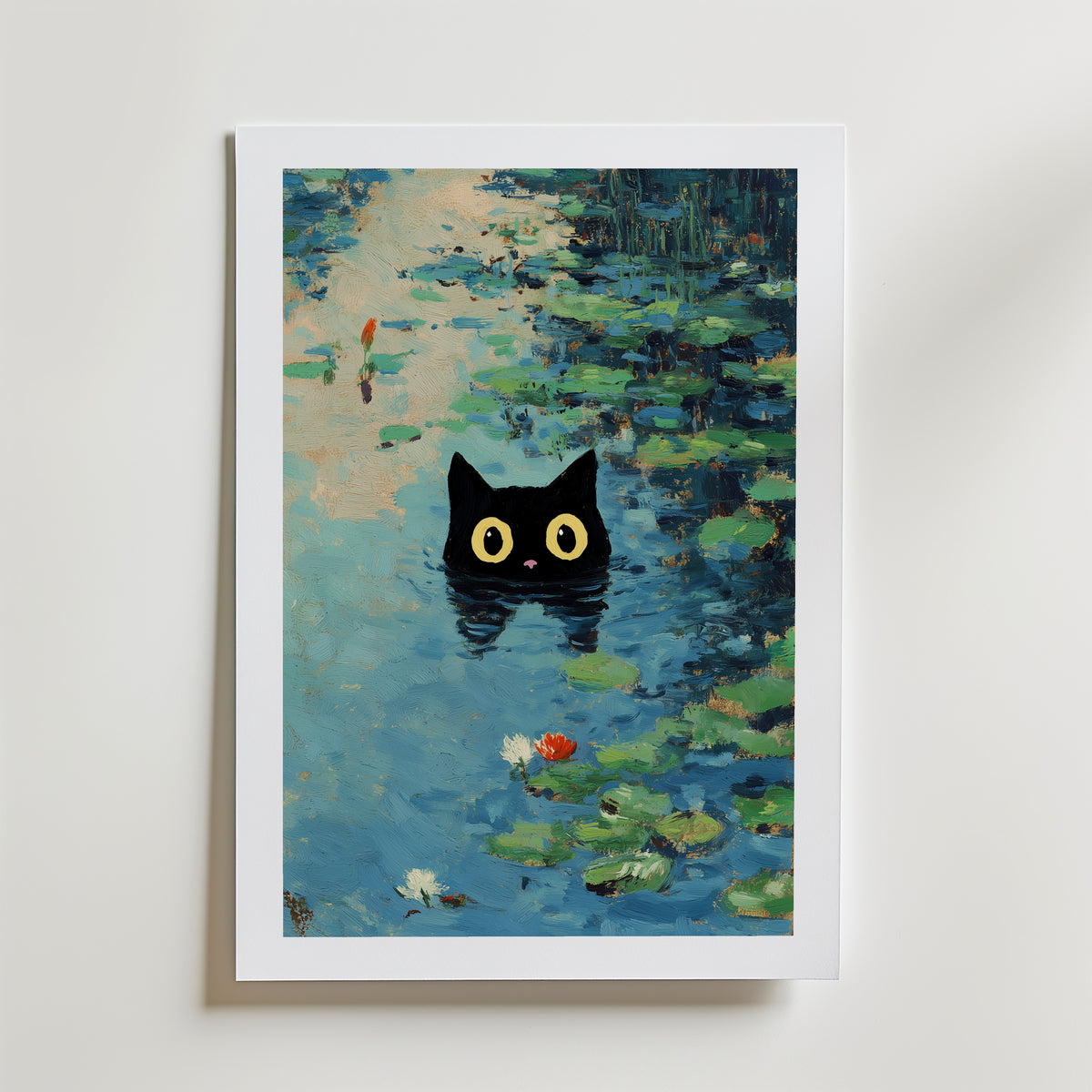 Waterlily Cat Poster – med passepartout