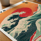 Japanese Sea Wave poster som papper på skrivbord (paper_desk) – konsttryck från Bozetto i hög kvalitet