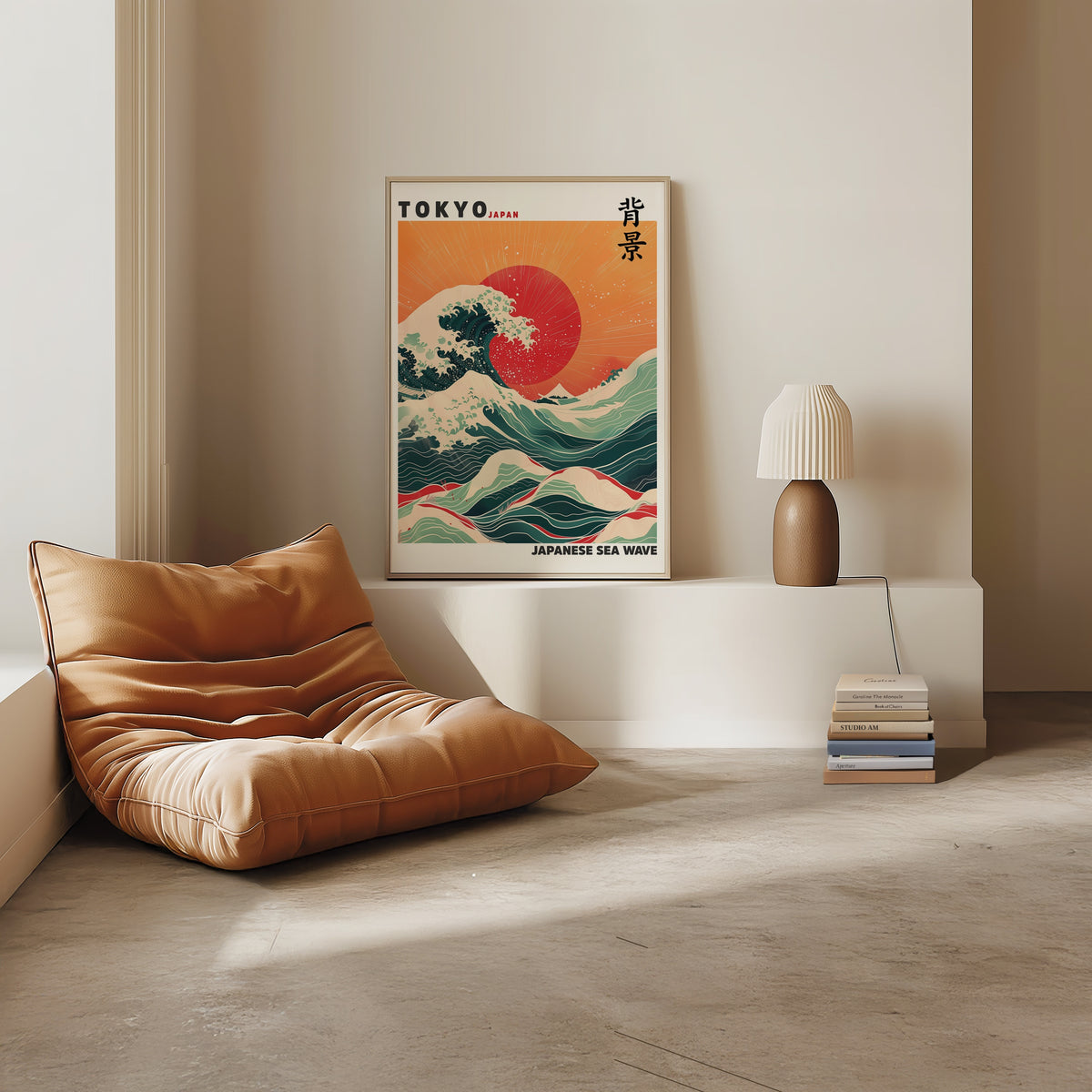 Japanese Sea Wave poster på vägg i inrett rum – konsttryck från Bozetto i hög kvalitet