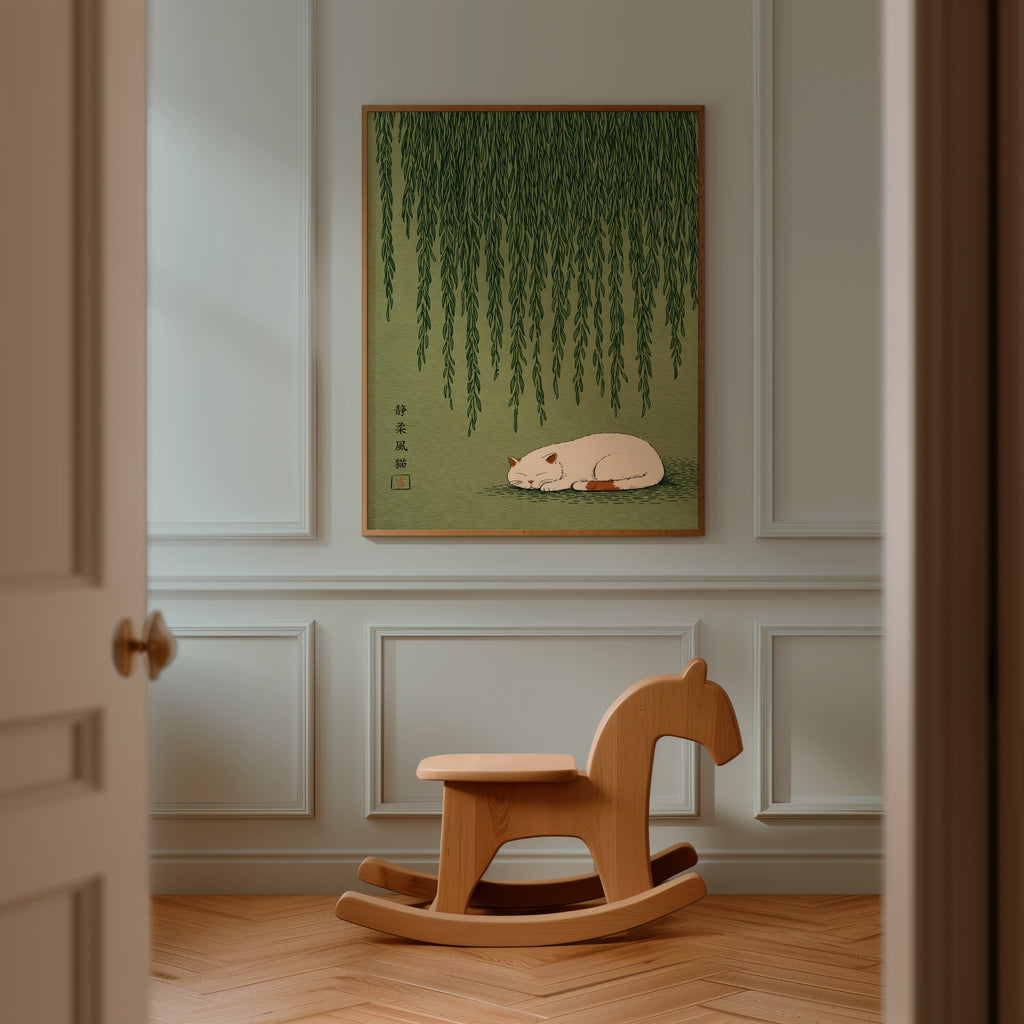 Silent Willow Cat poster i lugn inredning – Bozetto
