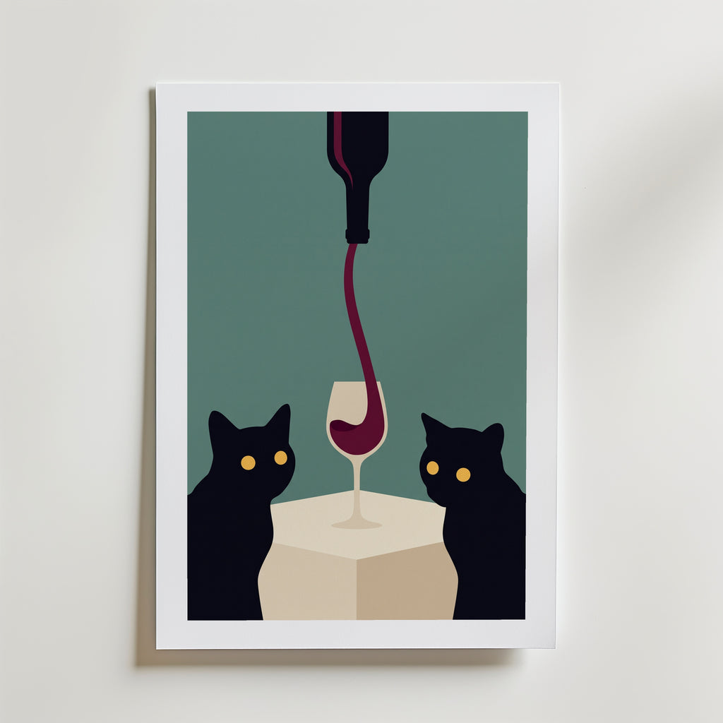 Wine & Cats Poster – med passepartout