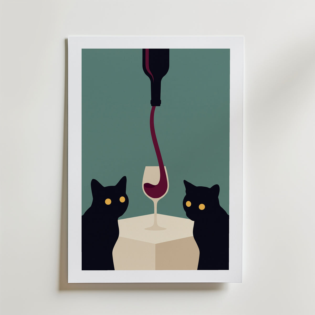 Wine & Cats Poster – med passepartout