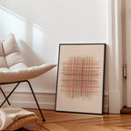 Woven Ember Poster i inramat vardagsrum med varm skandinavisk inredning