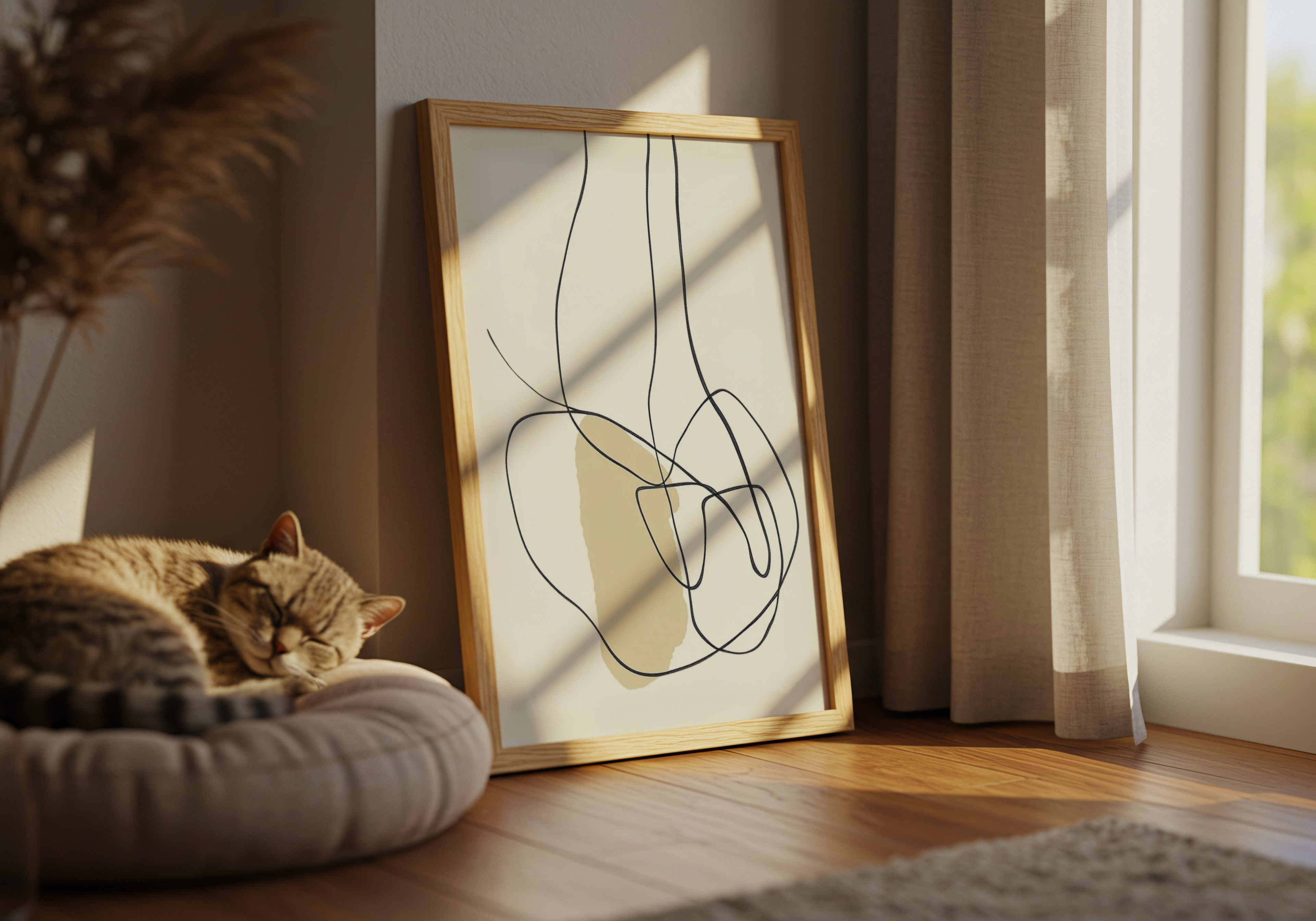 Beige Abstract Line Motion – affisch med stilfullt motiv från Bozetto i hög kvalitet