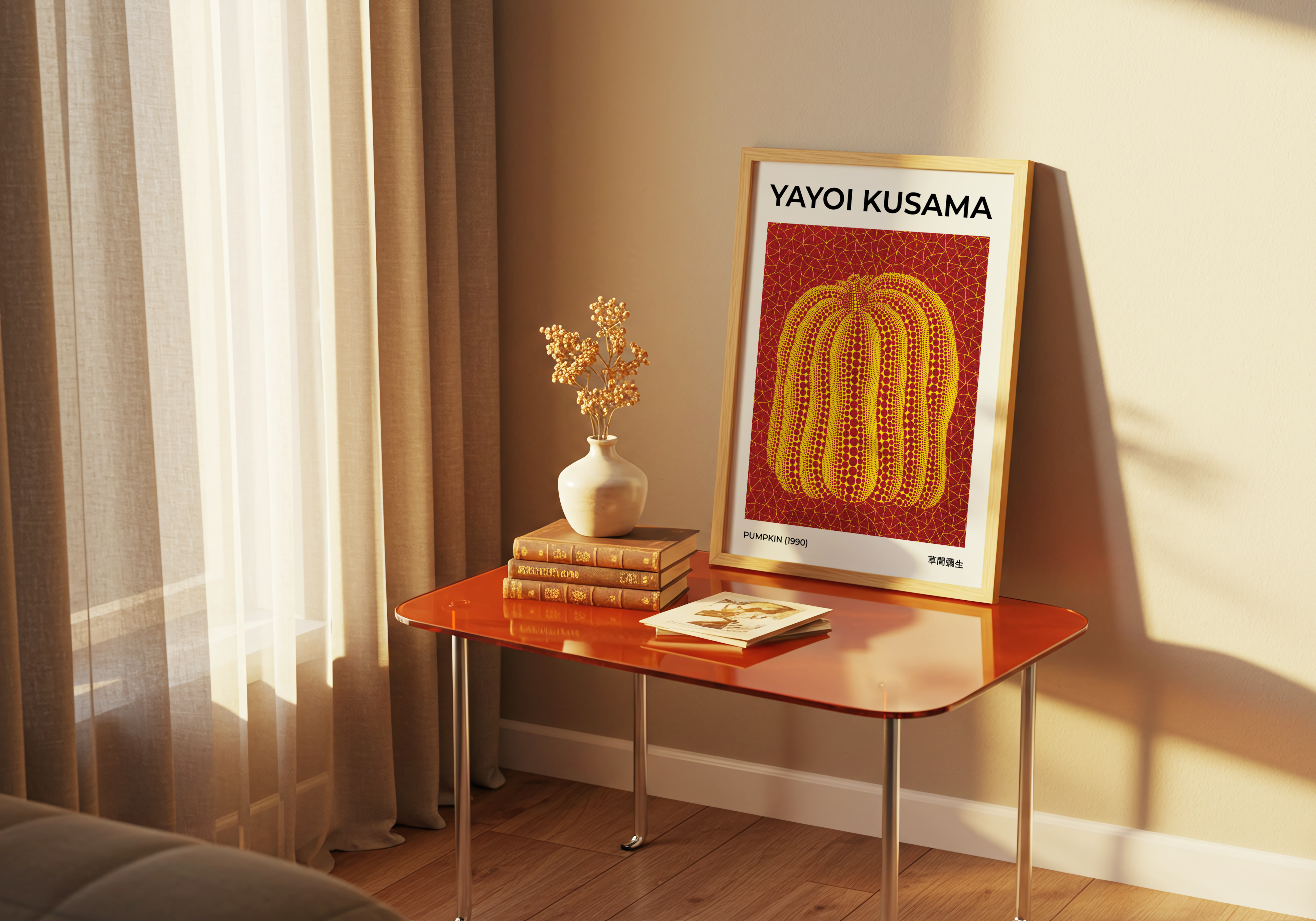 Yayoi Kusama Pumpkin 1990 poster visad rakt fram – Bozetto affisch i hög tryckkvalitet